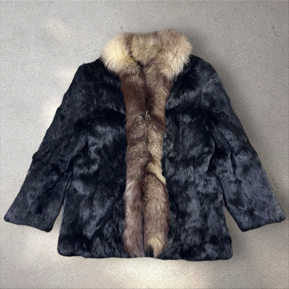 Black Faux Fur Teddy Jacket with Brown Trim